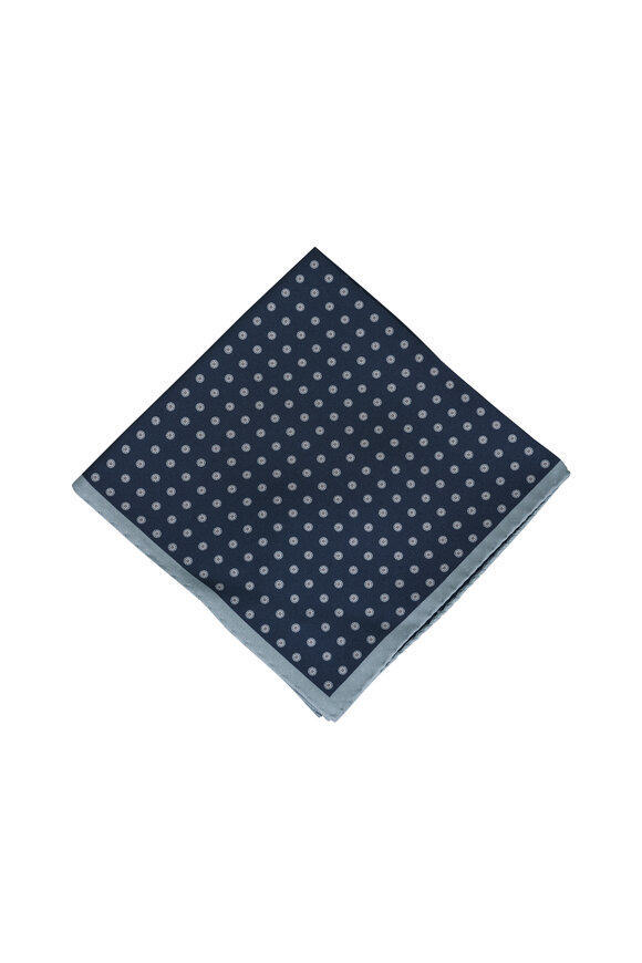 Canali Navy Geometric Double Sided Silk Pocket Square - view 1
