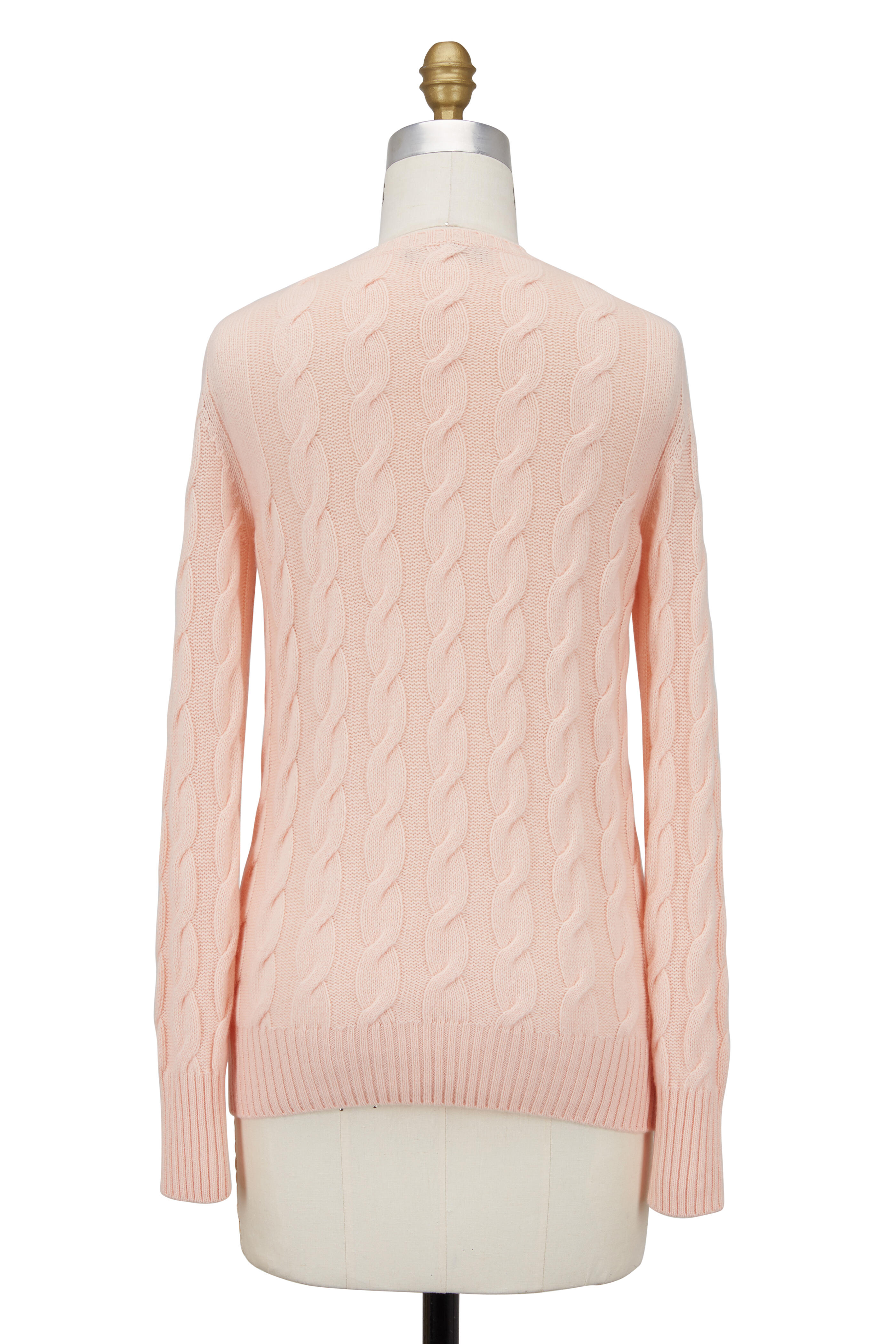 Loro Piana - Light Pink Cashmere Cable V-Neck Sweater