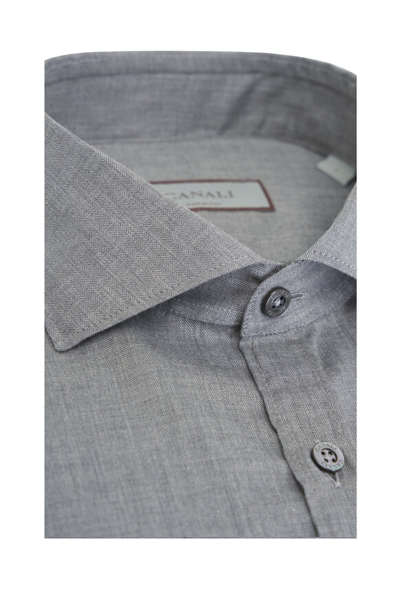 Canali - Medium Gray Chevron Cotton Sport Shirt