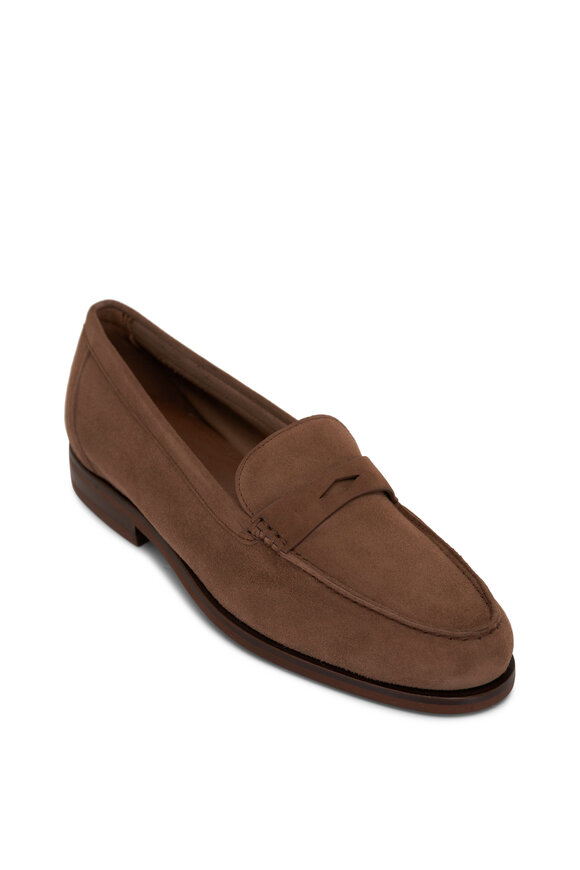 Santoni Haileigh Dark Chocolate Suede Penny Loafer 