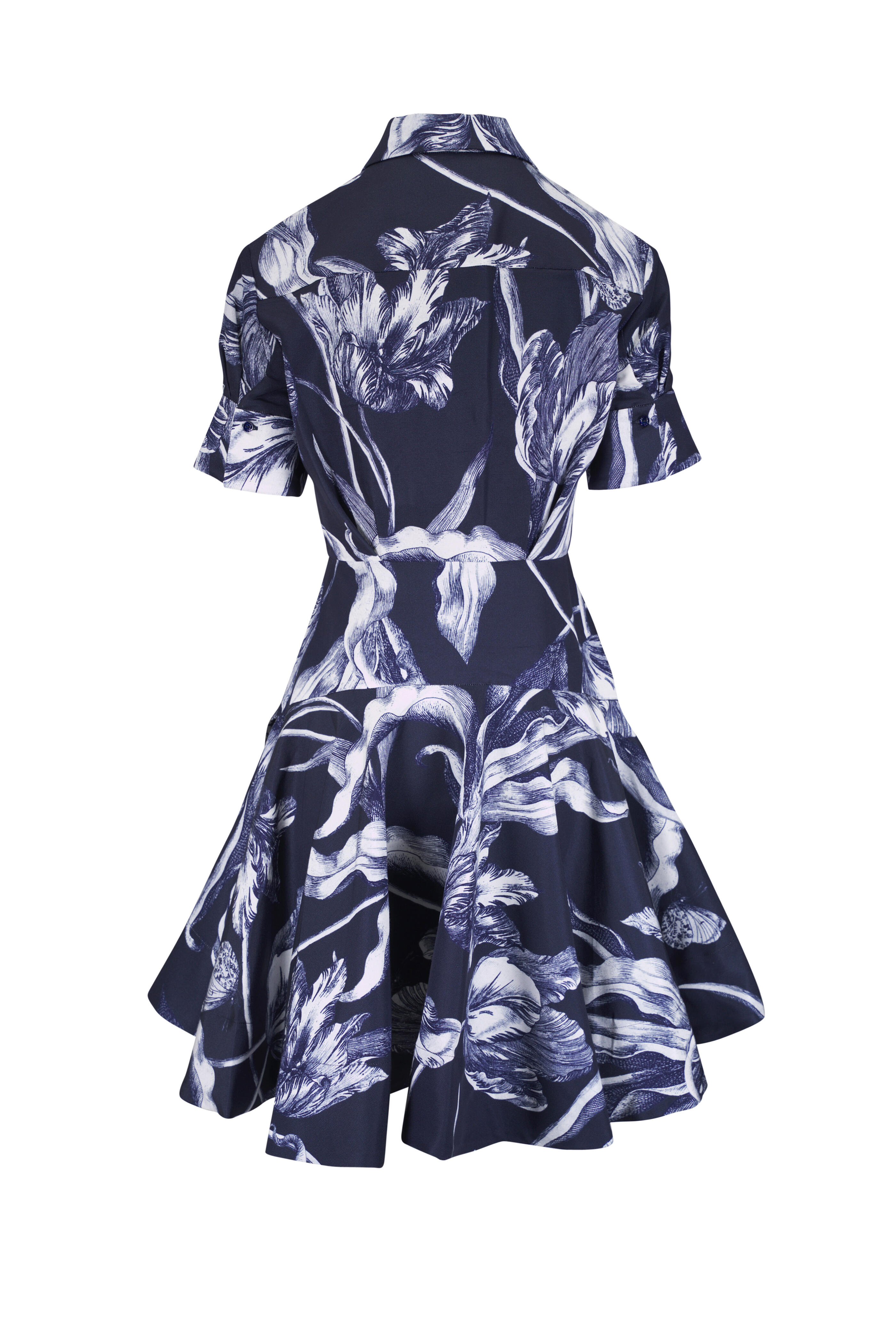 Erdem - Blue Botanical Engraving Mini Shirt Dress