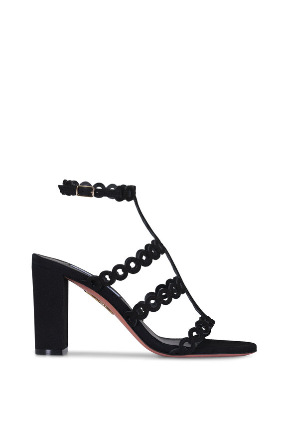 Aquazzura Black Infinity Chain Block Heel Sandal, 85mm - view 3