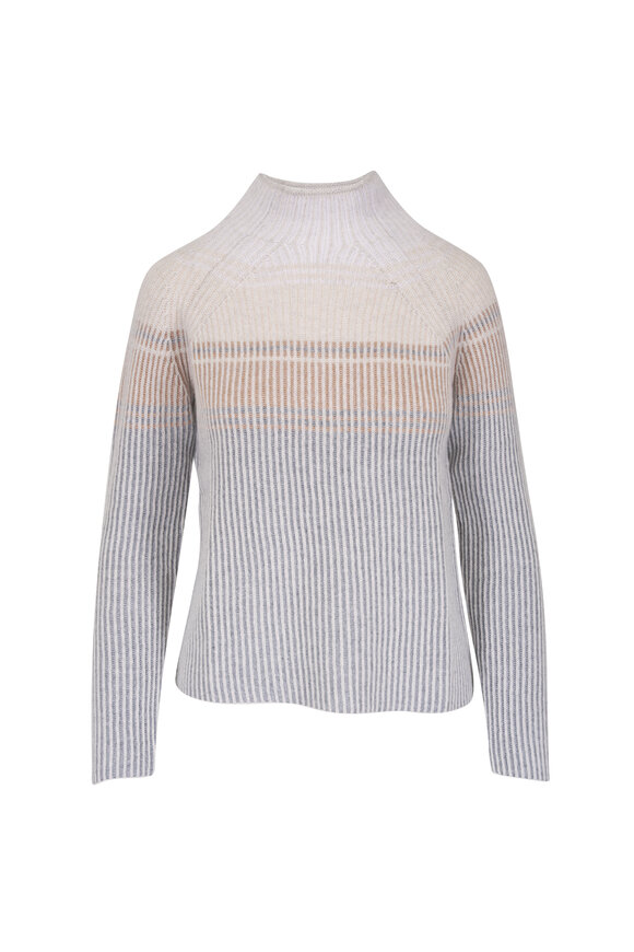 Kinross Taupe Colorblock Ribbed Cashmere Sweater - view 1
