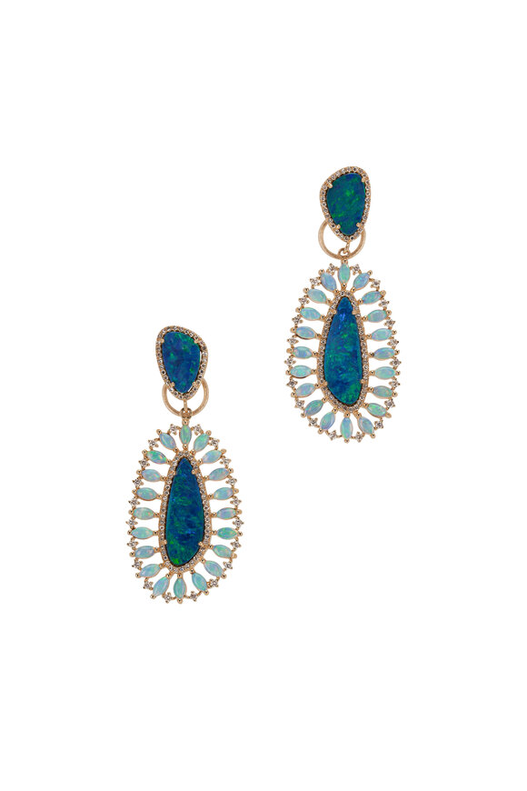 Kai Linz Blue Fire Opal & Diamond Drop Earrings 