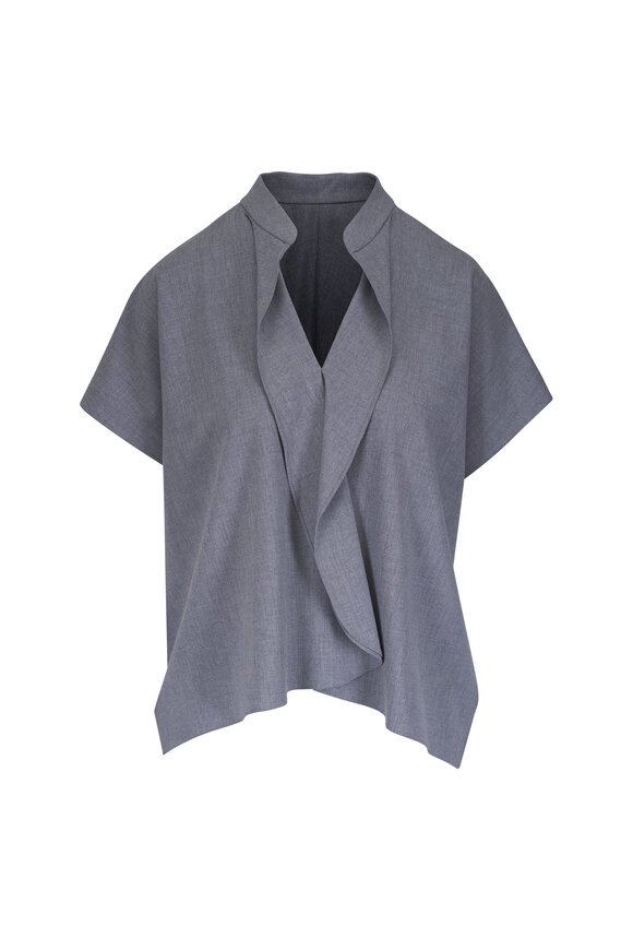Zero + Maria Cornejo Fin Gabin Gray Silk Charmeuse Blouse