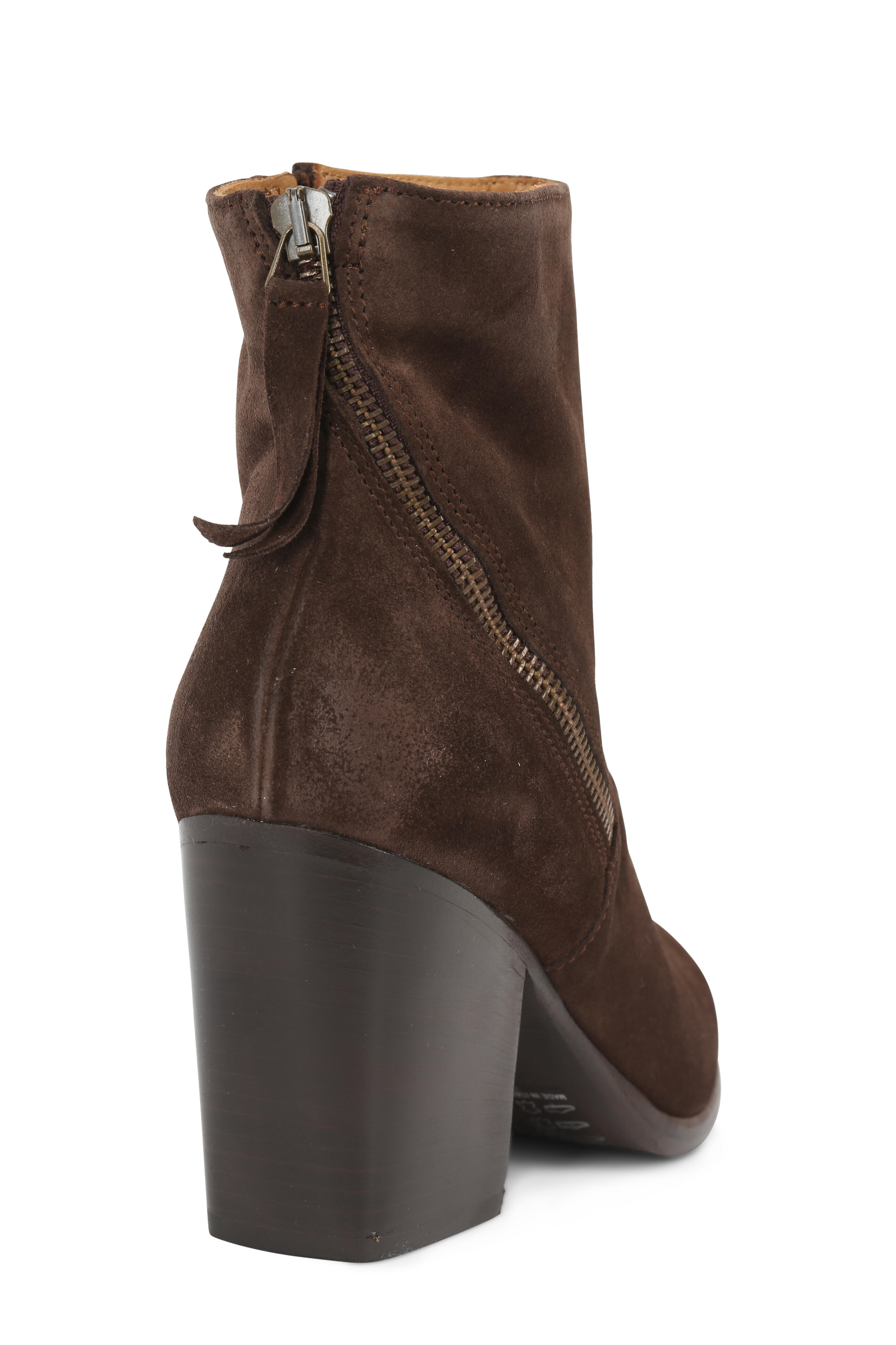 Italeau - Viva Brown Suede Asymmetric Zip Ankle Boot, 70mm