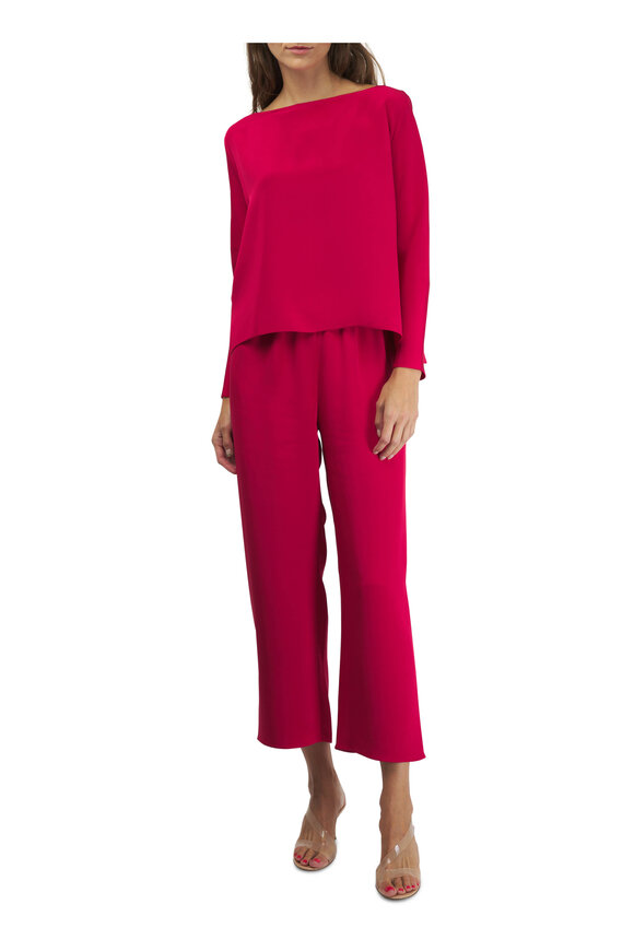 Peter Cohen - Cropped Pull-On Red 4-Ply Silk Pant