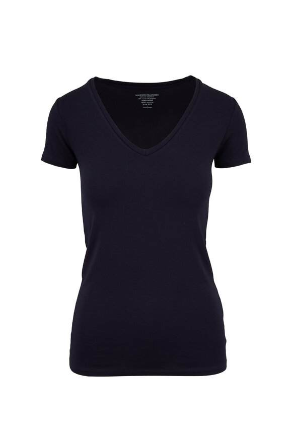 Majestic - Navy Superwashed V-Neck Top