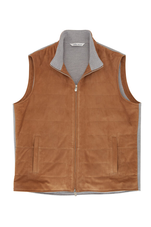 Peter Millar Tan Suede & Wool Front Zip Vest