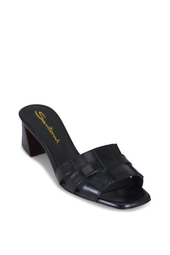 Santoni Venere Black Block Heel Leather Mule, 50mm