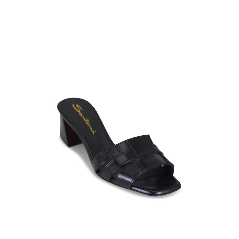 サンダル・ミュール Santoni Black Leather Virna Sandals Santoni - Venere Black Block Heel Leather Mule, 50mm