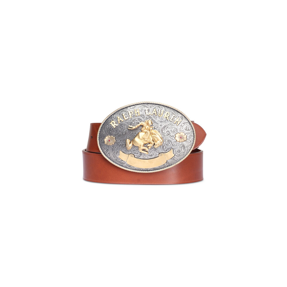 Ralph Lauren - Rodeo Buckle Brown Vachetta Leather Wide Belt display picture 2