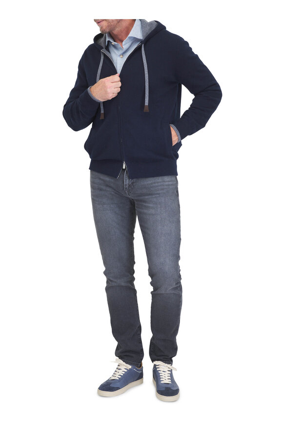 Barmas Navy Blue Stretch Cotton & Cashmere Corduroy Pant - view 2