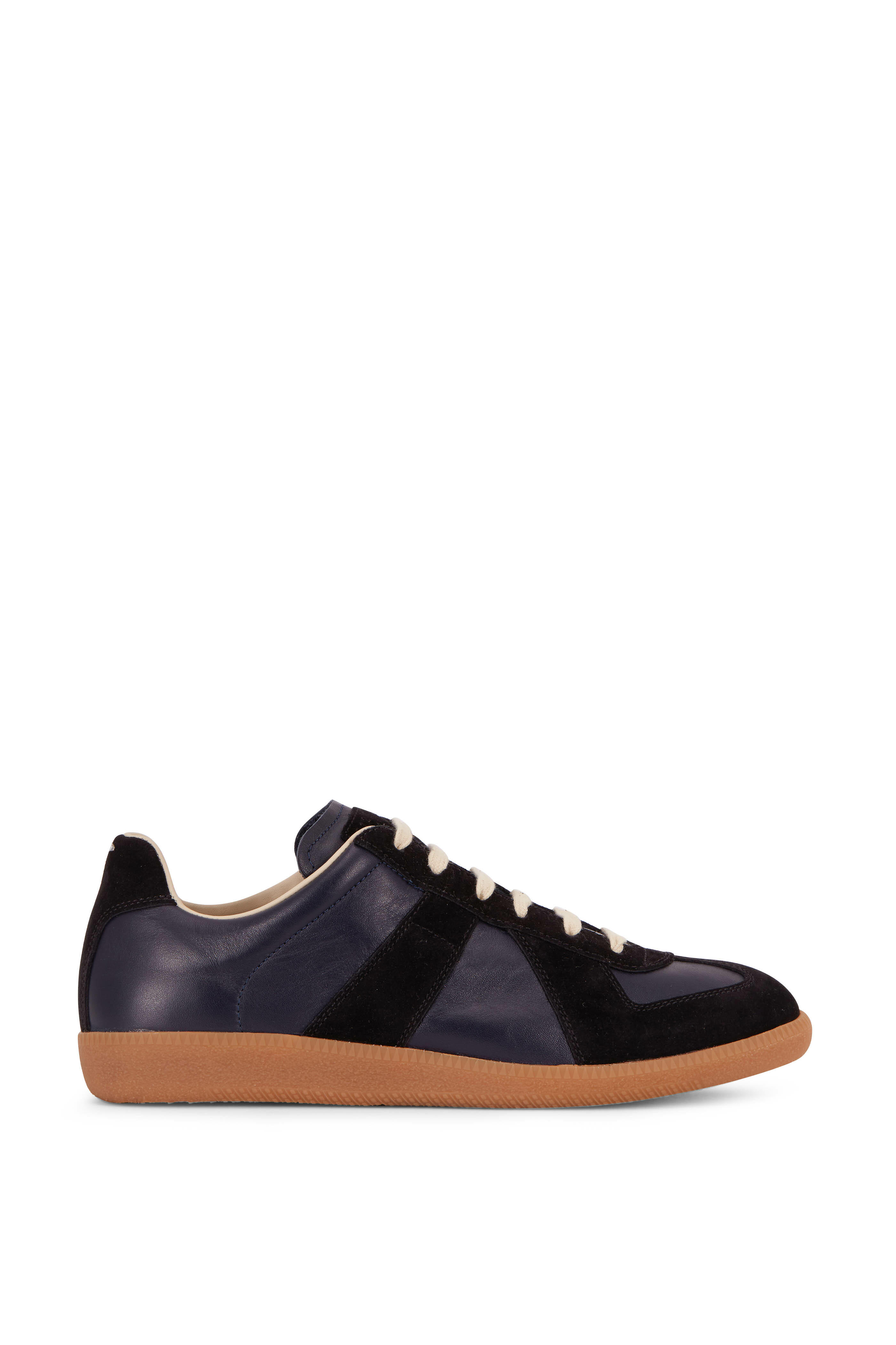 Maison Margiela - Navy Blue & Black Leather & Suede Lace-Up Sneaker