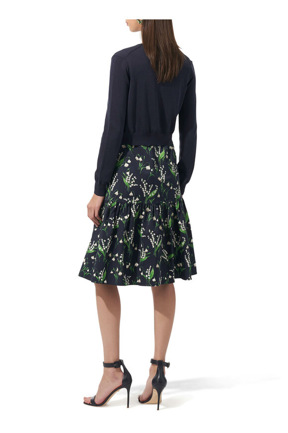 Carolina Herrera Navy Silk & Cotton Crewneck Cardigan - view 5