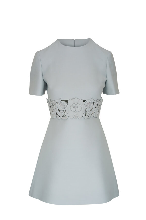 Valentino Light Blue Short Sleeve Crepe Mini Dress