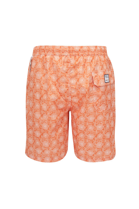 Fedeli - Orange Floral Print Swim Trunks