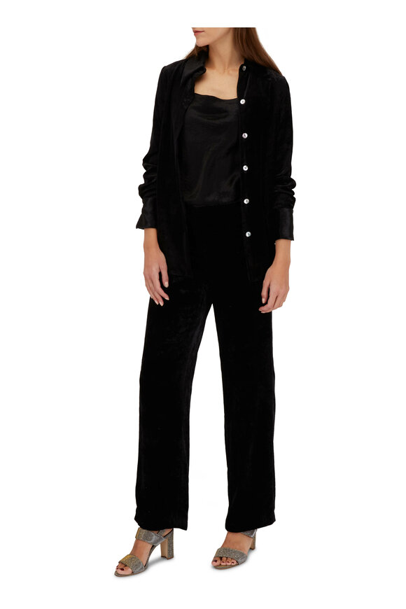 Vince - Black Velvet Shaped Collar Blouse