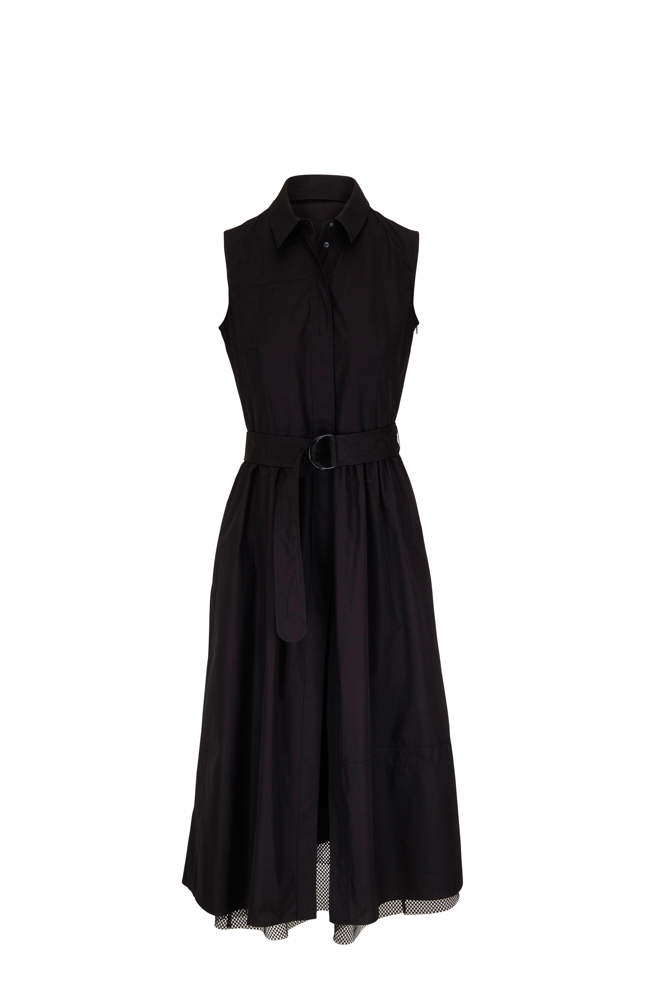Akris Punto - Poplin Layered Black Cotton Belted Midi Dress
