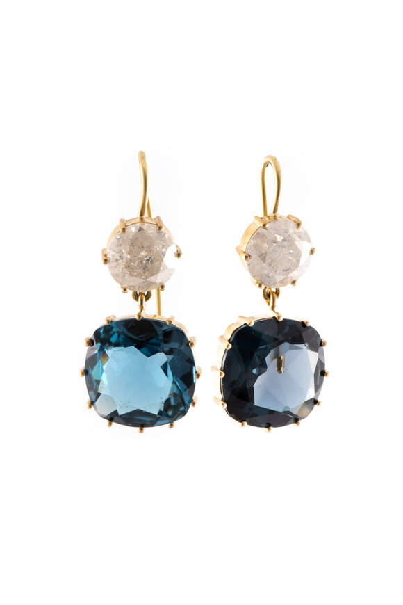 Sylva & Cie - Blue Topaz & Diamond Drop Earrings