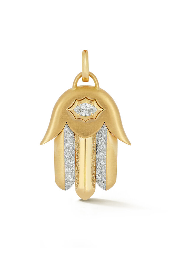 Jade Trau 18k Yellow Gold Diamond Hamsa Charm