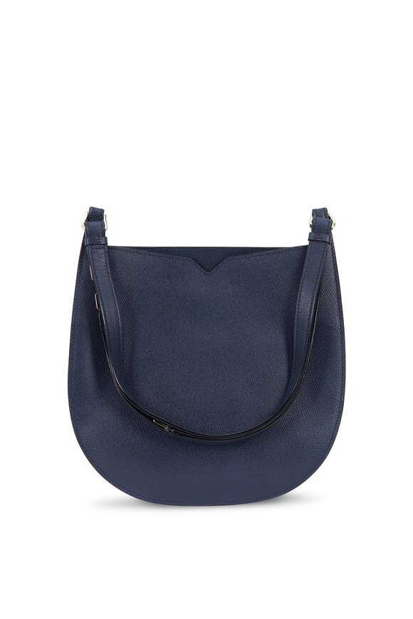 Valextra - Weekend Navy Blue Leather Convertible Hobo Bag