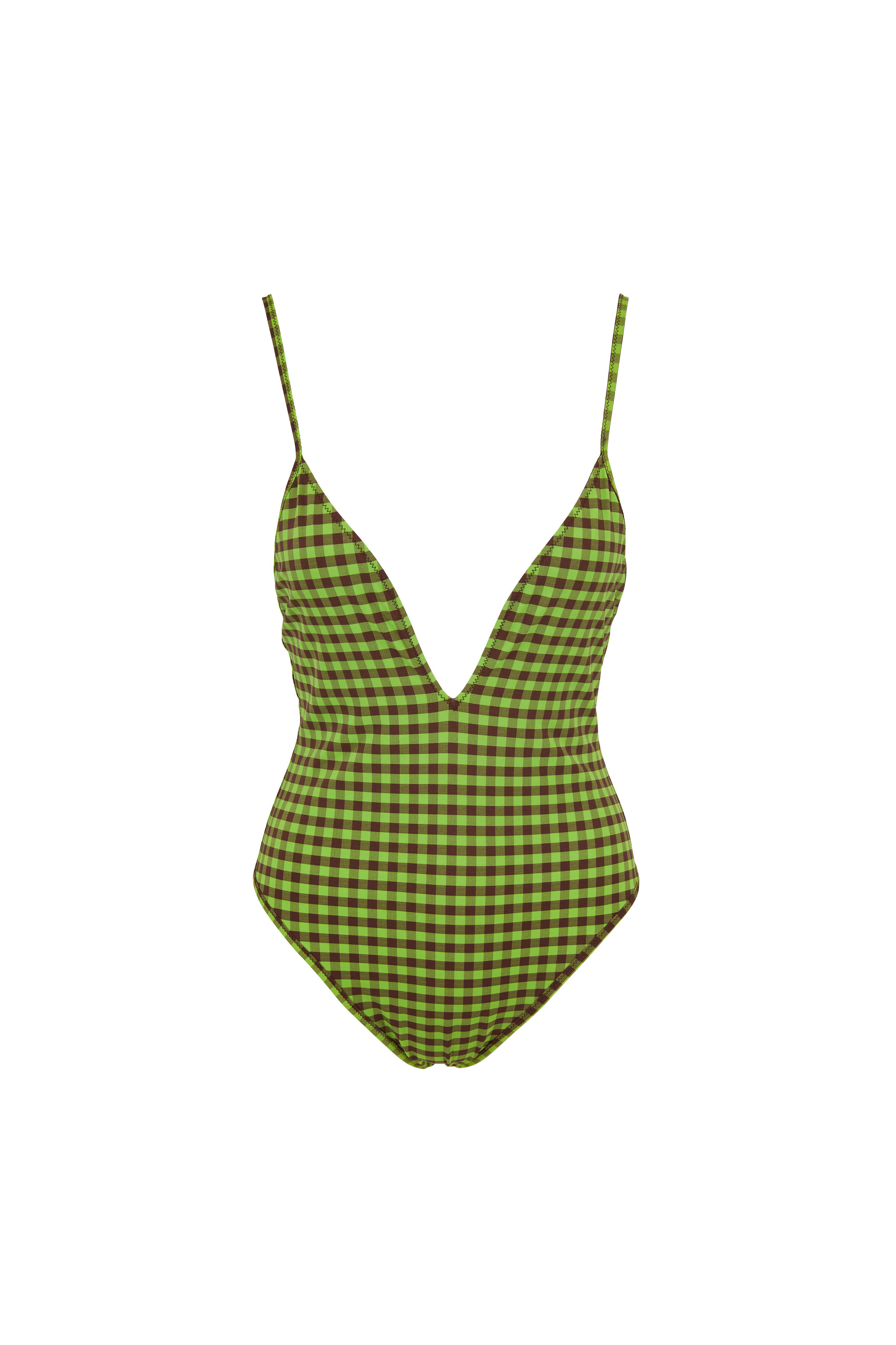 FENDI ワンピース　8A Fendi - Pine Plaid & FF Logo V-Neck Bathing Suit
