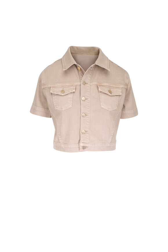 L'Agence Kristie Biscuit Denim Cropped Shirt Jacket