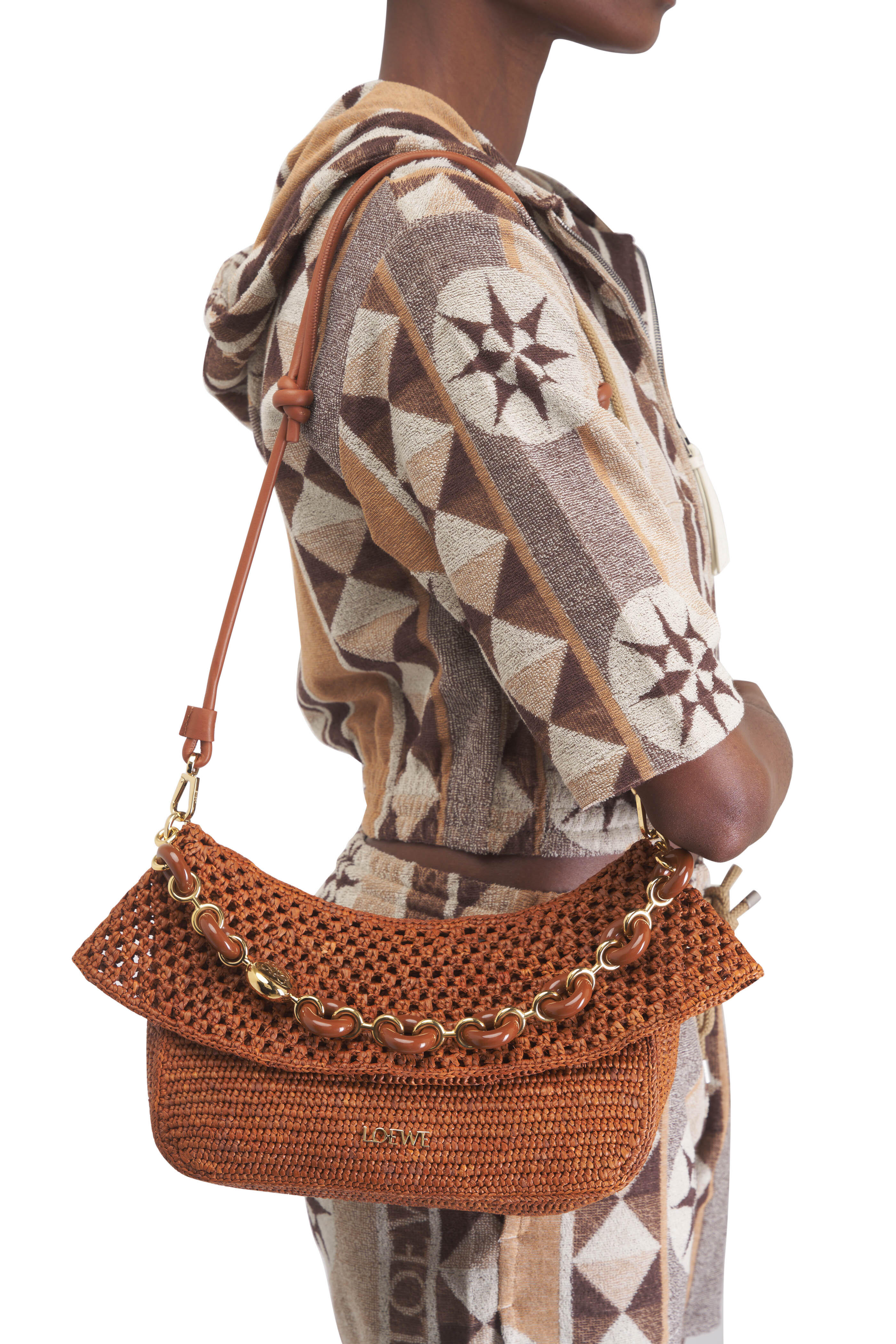 Loewe - Ola Honey Raffia Small Fold Over Chain Bag Loewe - Ola Honey Raffia Small Fold Over Chain Bag