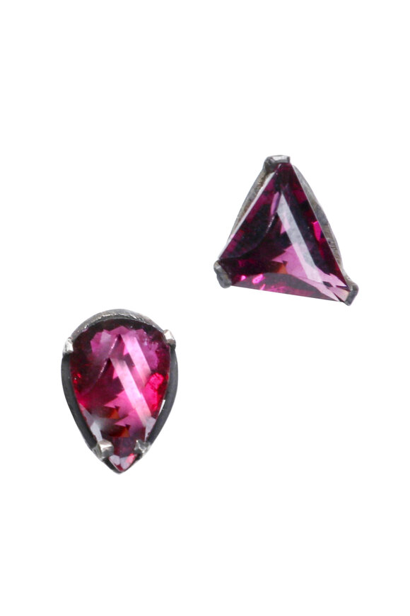 Michael Tracy Red Tourmaline Asymmetrical Stud Earrings