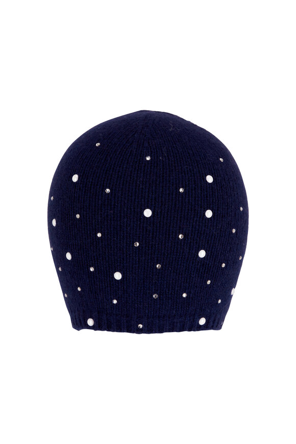 Carolyn Rowan - Navy Crystal & Pearl Cashmere Beanie 