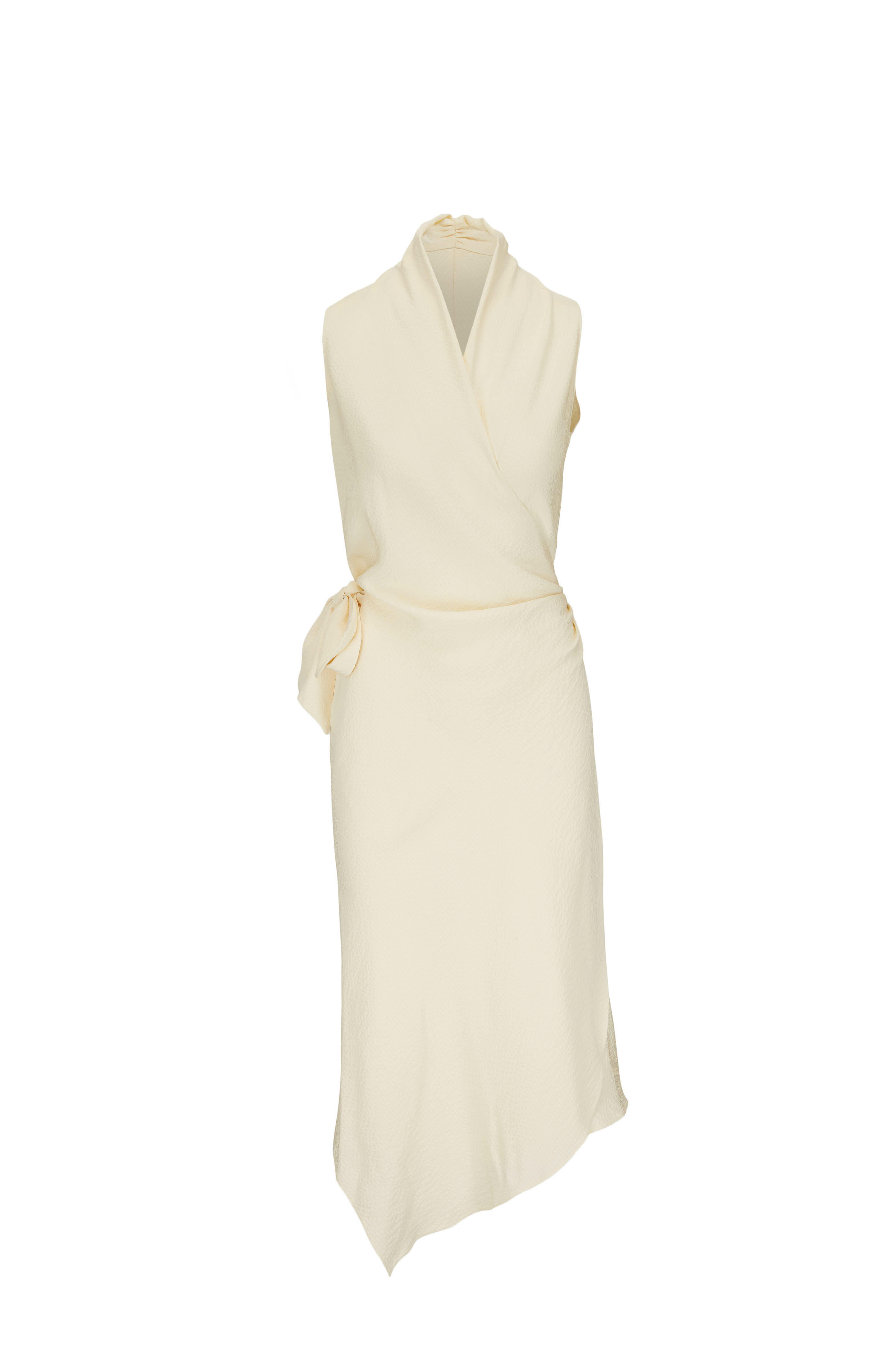 Peter Cohen - Victor Ivory Hammered Silk Sleeveless Wrap Dress