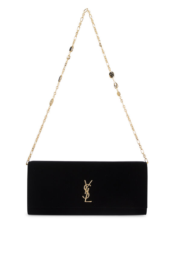 Saint Laurent Kate Black Velour Chain Clutch - view 1