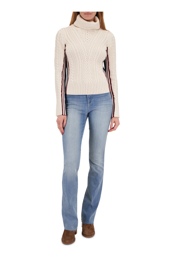 Veronica Beard - Maril Off-White Striped Chunky Wool Turtleneck