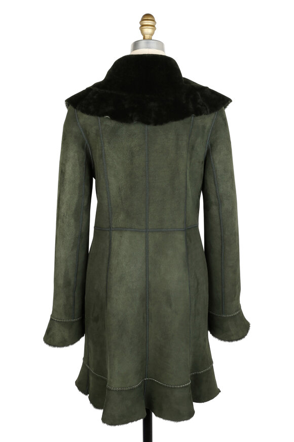 Viktoria Stass - Forest Green Shearling Shawl Collar Coat 