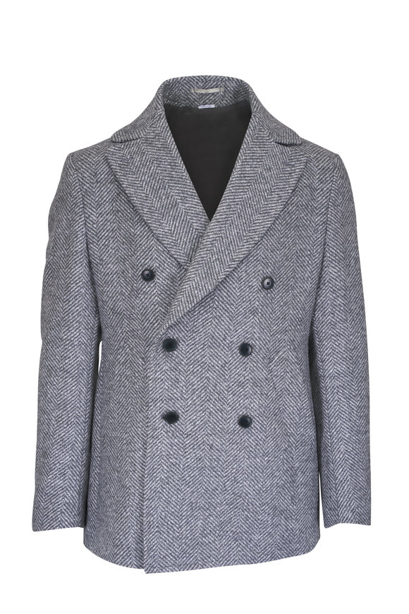 Atelier Munro Light Gray Herringbone Double-Breasted Peacoat