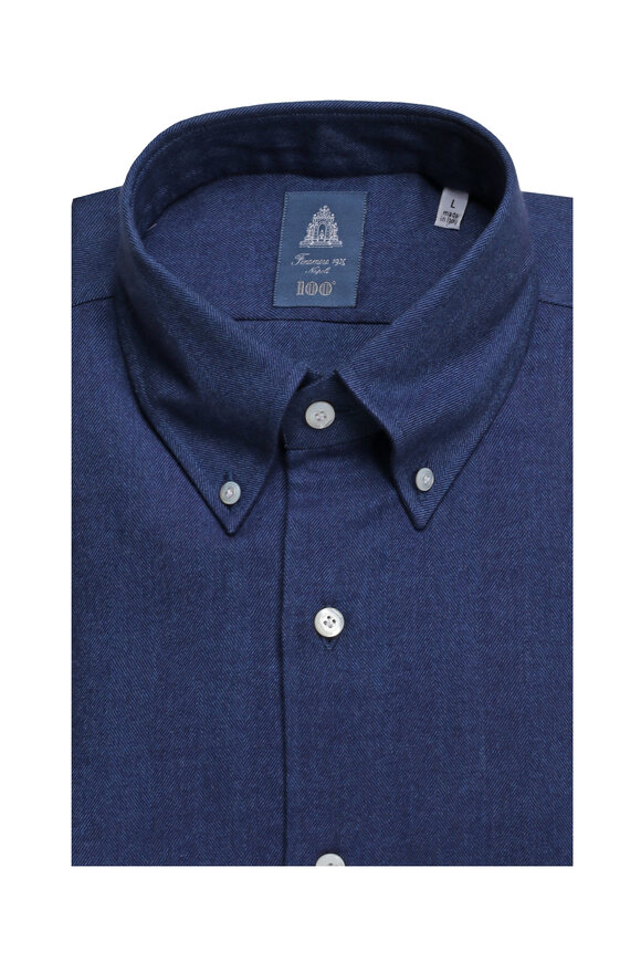 Finamore Blue Cotton Sport Shirt