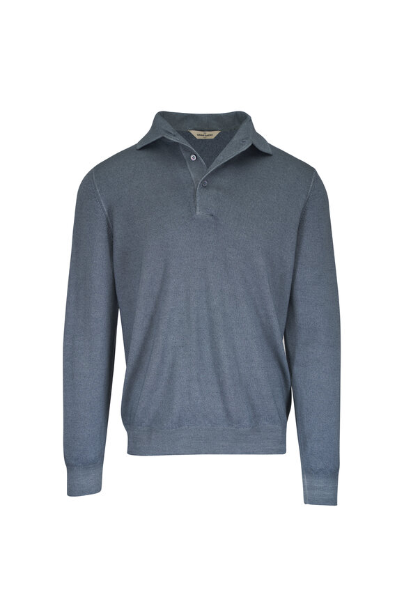 Gran Sasso Vintage Silver Wool Long Sleeve Polo - view 1