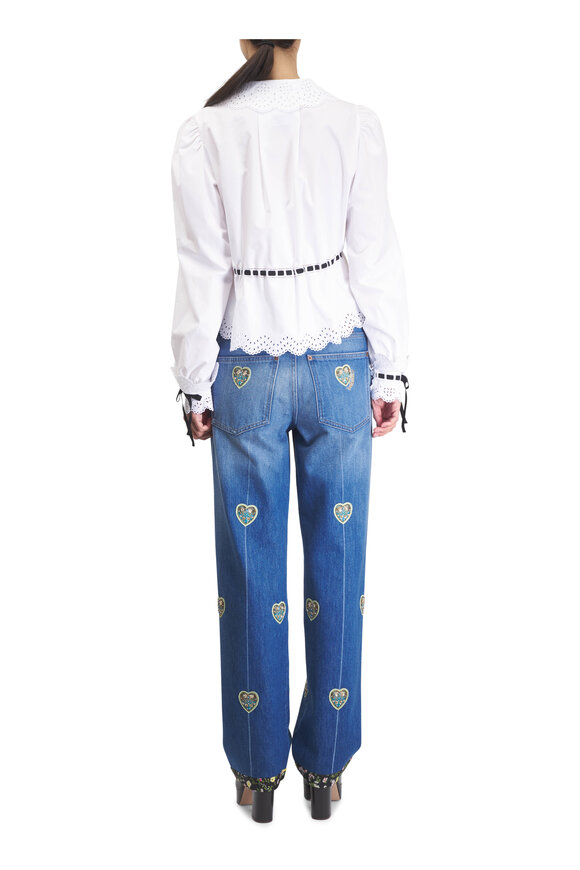 Valentino Embroidered Tied White Cotton Poplin Shirt - view 3