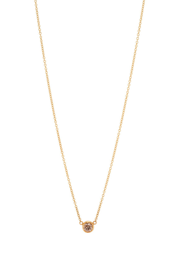 Caroline Ellen - 22K Bezel-Set Cognac Diamond Solitaire Necklace