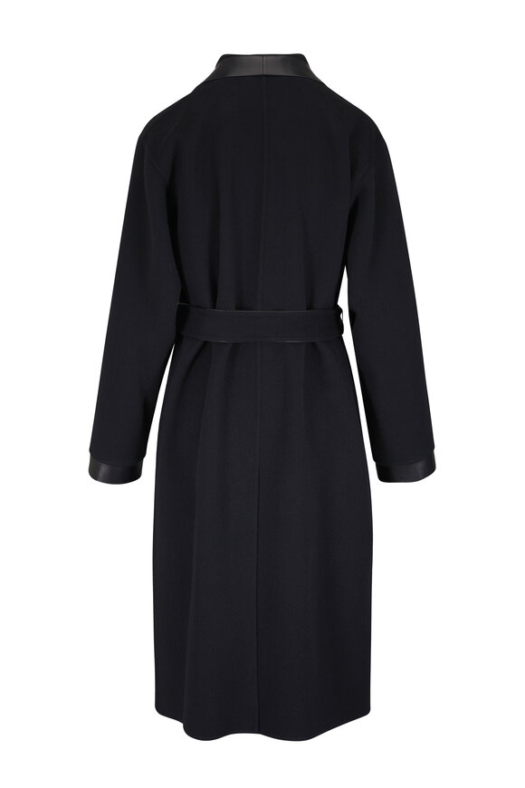 Lafayette 148 New York Black Cashmere & Leather Trimmed Wrap Coat - view 2