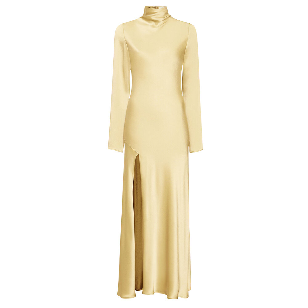 LaPointe - Pale Yellow Doubleface Satin Draped Neck Dress