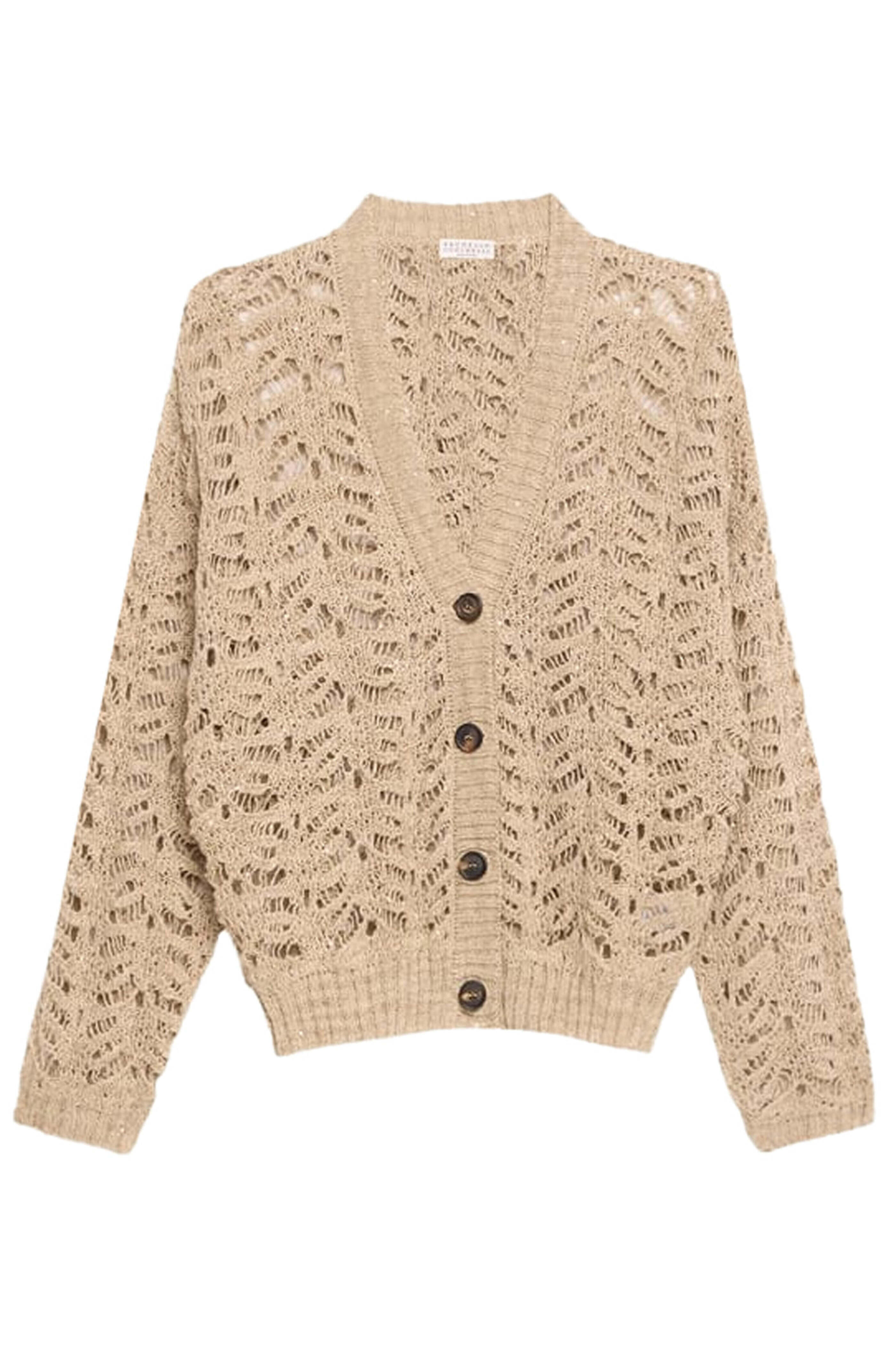 Brunello Cucinelli - Beige Lace Knit Cardigan | Mitchell Stores