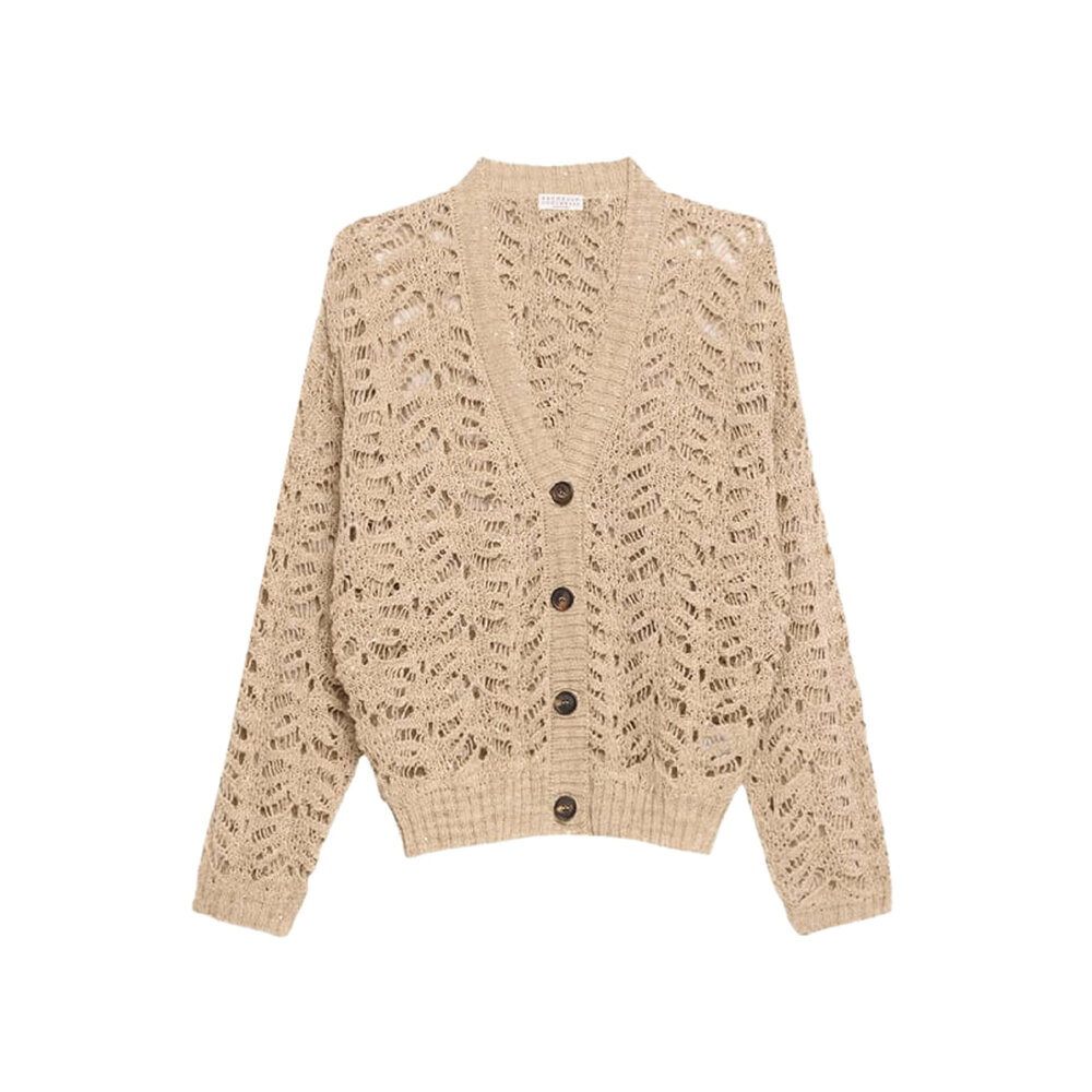 テ　BRUNELLO CUCINELLI ビーズ付きカーディガン Brunello Cucinelli Chiné Cable Knit Dazzling Cardigan