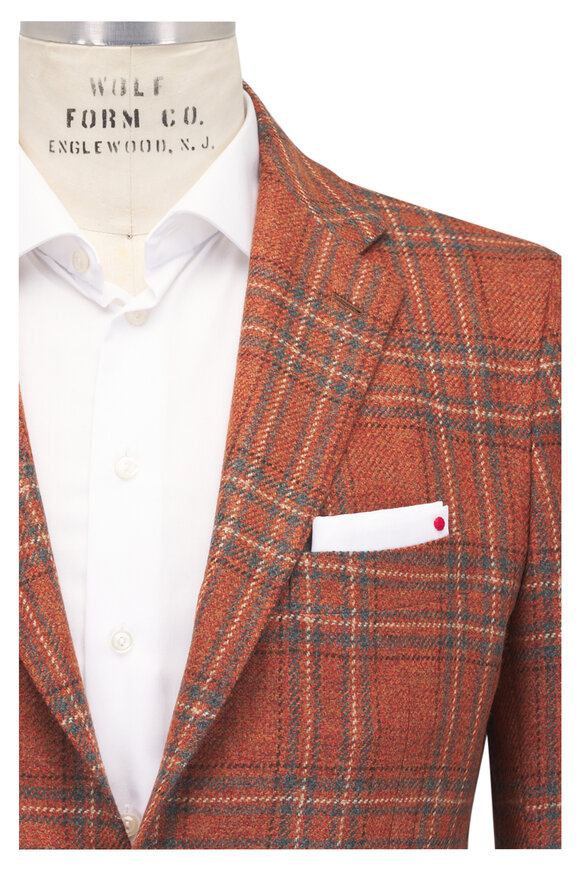 Kiton Orange & Gray Windowpane Plaid Cashmere Sportcoat - view 1
