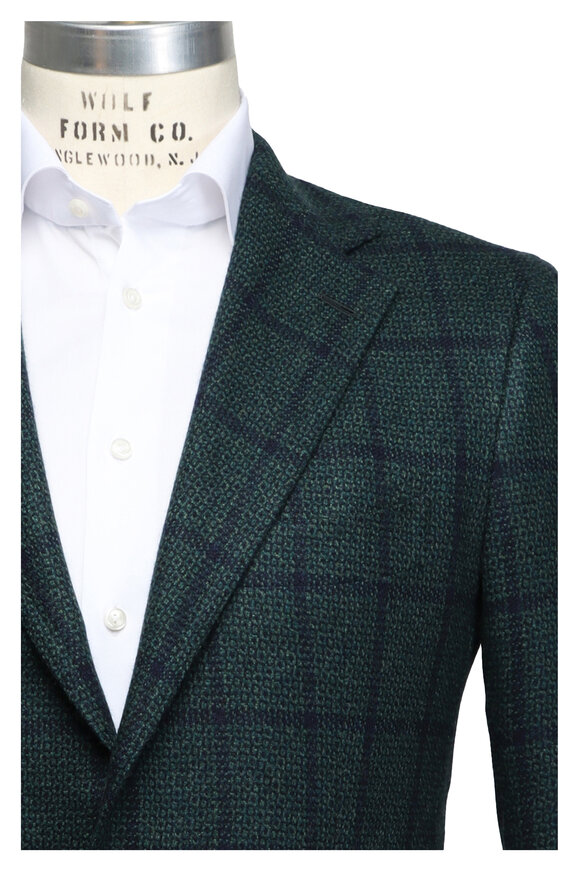 Cesare Attolini Green & Blue Cashmere Windowpane Sportcoat - view 1