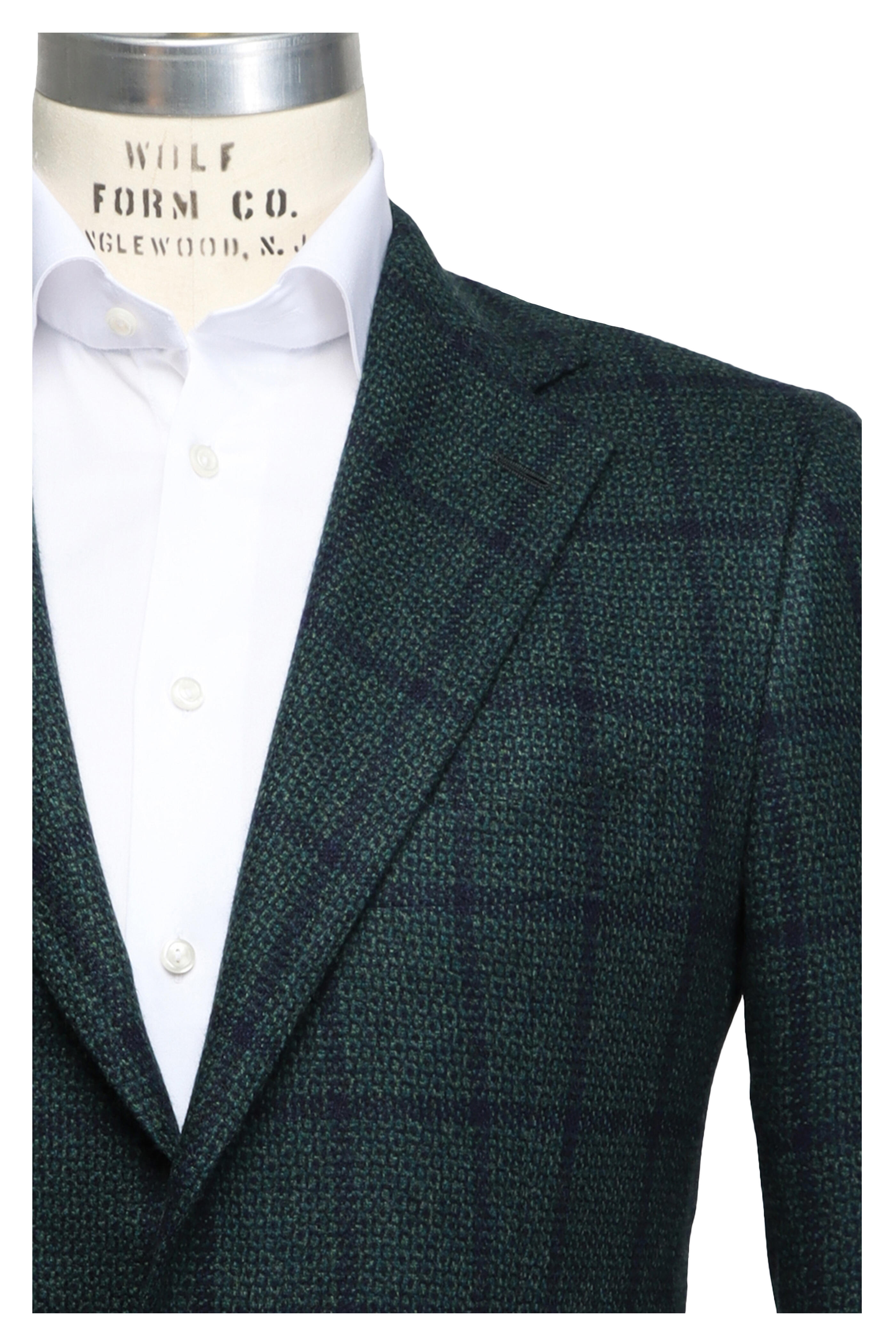 Cesare Attolini - Green & Blue Cashmere Windowpane Sportcoat - view 1