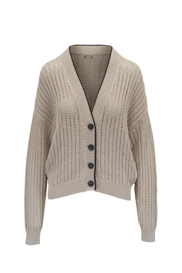 Brunello Cucinelli Beige Cotton Open Knit Cardigan