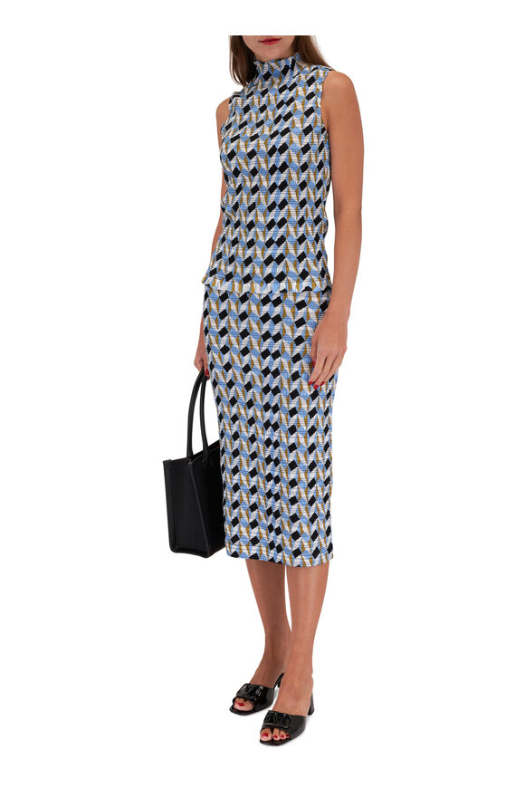 Dorothee Schumacher - Graphic Volumes Blue Geometric Smocked Skirt