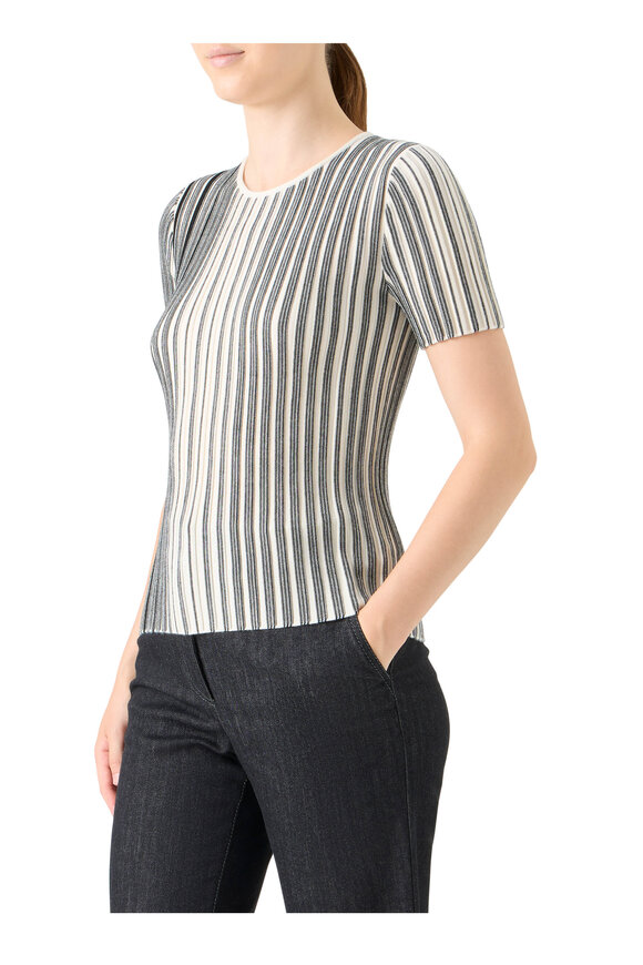 Akris Punto Black & Cream Stripe Wool Knit Top - view 4